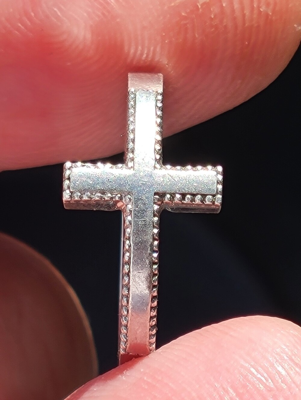 Sz 6 Vintage 925 Sterling Silver Cross Band Ring Diamond Cut Accent